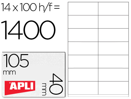 CJ100 hojas A4 1400 etiquetas adhesivas Apli 01275 105x40mm. ILC